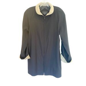 Jones New York Black/ Cream Full Zipper Coatigan Sz L